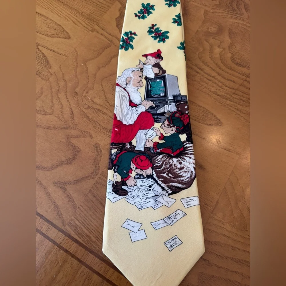The Saturday Evening Post Mens Vintage 1997 Santa Elves letters ‎ Christmas tie